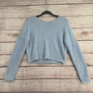 Pilcro Anthropologie Cropped Fuzzy Soft Sweater‎ Womens XS Blue Long Sleeve